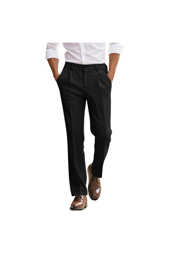 Dress Pants for Men Loose Fit Button Waist Straight Pants Stretchy Soft Business formal Trousers