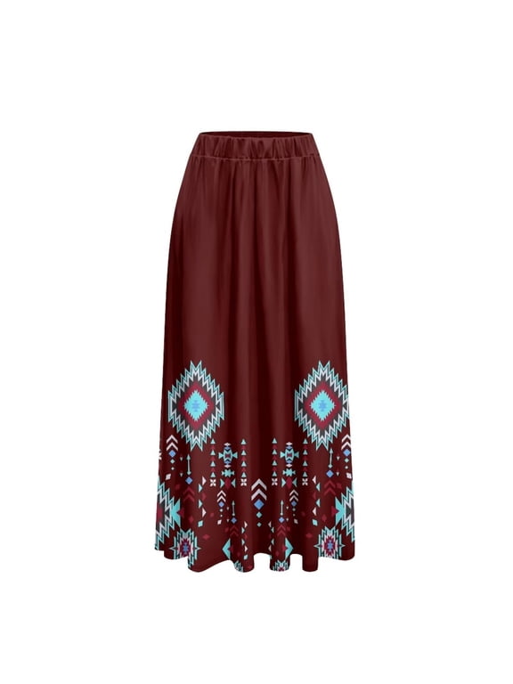 Elastic Waist Skirt for Women Aztec Print Casual Long Maxi Skirt