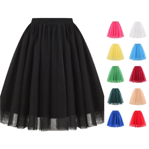 XIAONU Elastic Waist Tulle Skirt for Women Mid-Length Flowy Skirts Daily Dance Tutu