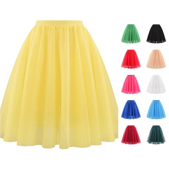 XIAONU Elastic Waist Tulle Skirt for Women Mid-Length Flowy Skirts Daily Dance Tutu