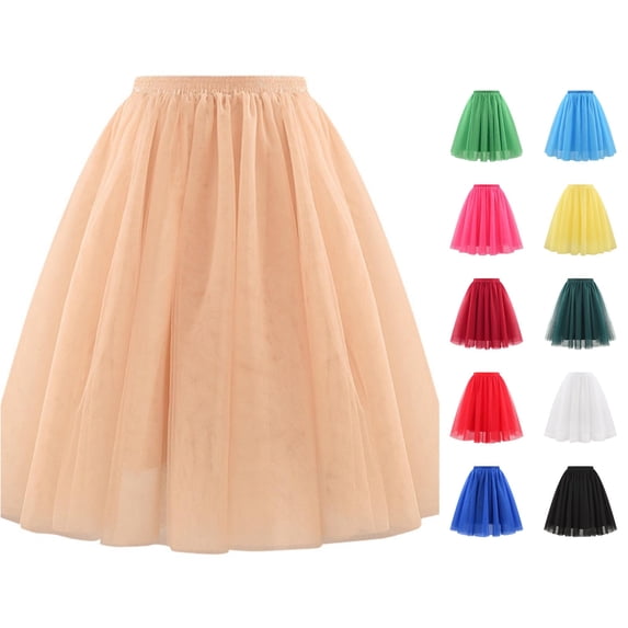 XIAONU Elastic Waist Tulle Skirt for Women Mid-Length Flowy Skirts Daily Dance Tutu