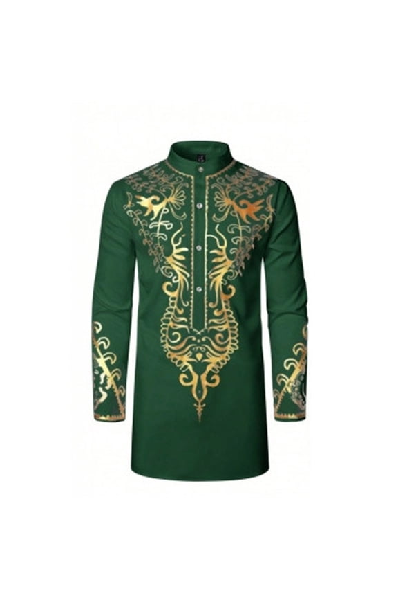 Embroidered Kurta for Men Long Sleeve Mandarin Collar African Print Tunic Lightweight Ethnic formal Occasion Kurtas