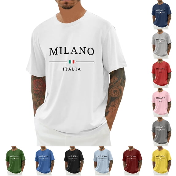 XIAONU Flag Letter Print Short Sleeve T-Shirt for Men Crew Neck Everyday Casual Tees