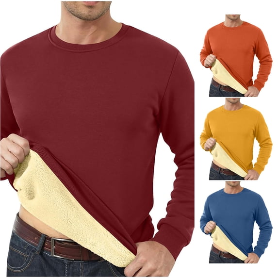 XIAONU Fleece Lined Sweatshirt For Men Crew Neck Warm Fit Daily Pullover Top