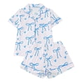 thumbnail image 1 of XIAONU Floral Bow Print Pajama Set Short Sleeve and Shorts Comfortable Sleepwear Loungewear Homewear Outfit for Women, 1 of 9