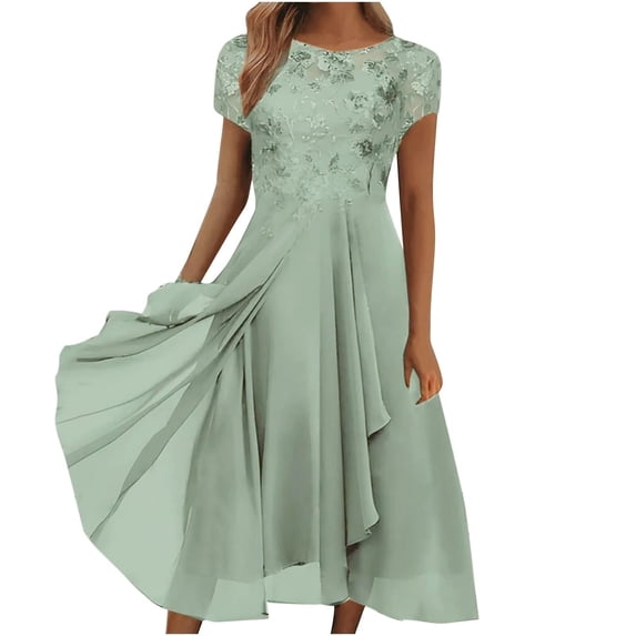 XIAONU Floral Lace Dress For Women A Line Midi Chiffon Formal Wedding Guest Party Gown