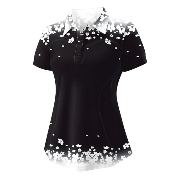 XIAONU Floral Polo Shirt for Women Short Sleeve Stand Collar Pullover Polo Soft Casual Sport Polo Shirts