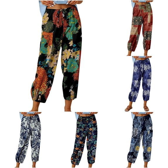 XIAONU Floral Print Jogger Pants for Women Drawstring Closure Casual Wear Joggers