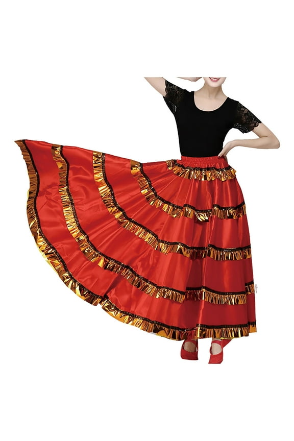 Flowy Dance Skirt For Women Wide Swing Ruffled Tiered Skirt Lightweight Festive Performance Skirt