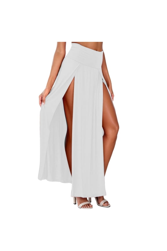 Flowy Maxi Skirts For Women High Waist Split Thigh Skirt Stretchy Sheer Skirt For Beach Pool Party Vacation