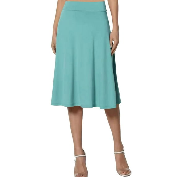 XIAONU Flowy Midi Skirt For Women High Waist A Line Skirt Stretch Comfort Casual Daily Skirts