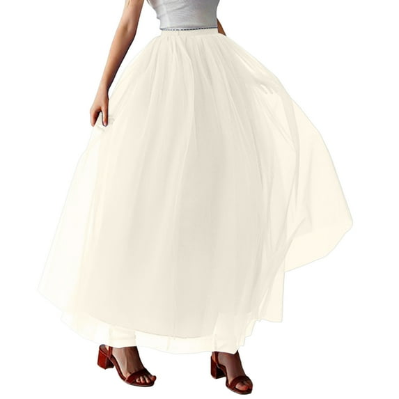 XIAONU Flowy Tulle Skirt For Women Maxi Elastic Waist Skirt Breathable Elegant Evening Skirts