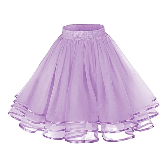 XIAONU Fluffy Tulle Skirt For Women Sheer Layered Elastic Waist Skirt Breathable Vintage Party Skirts