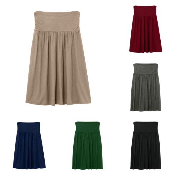 XIAONU Fold Over Waist Skirt for Women Soft Flowy Daily Midi Skirt