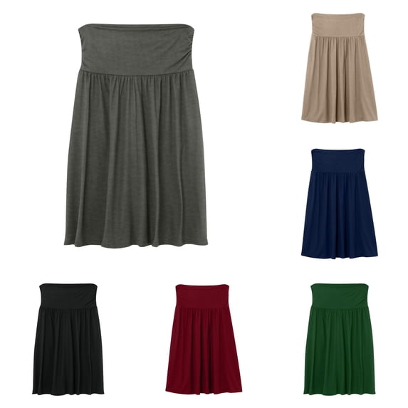 XIAONU Fold Over Waist Skirt for Women Soft Flowy Daily Midi Skirt