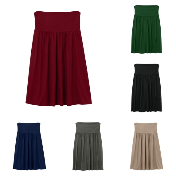 XIAONU Fold Over Waist Skirt for Women Soft Flowy Daily Midi Skirt
