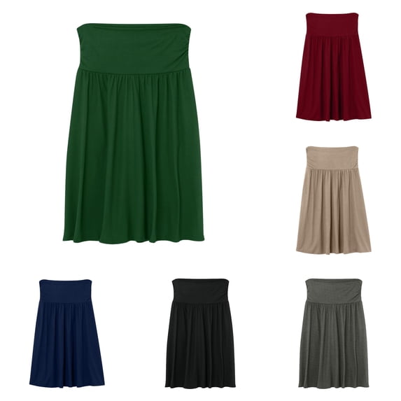 XIAONU Fold Over Waist Skirt for Women Soft Flowy Daily Midi Skirt
