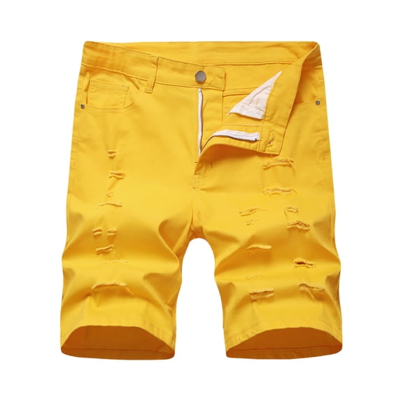 XIAONU Frayed Denim Shorts For Men Mid Rise Knee Length Shorts Casual Summer Wear Shorts