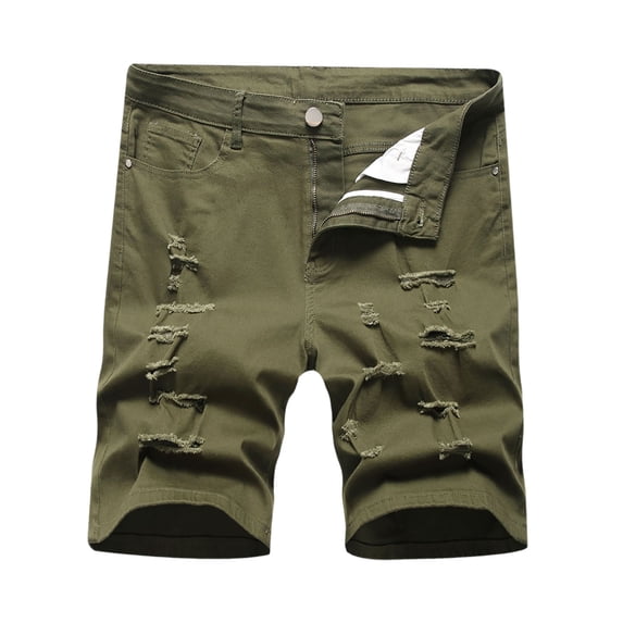 XIAONU Frayed Denim Shorts For Men Mid Rise Knee Length Shorts Casual Summer Wear Shorts