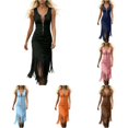 thumbnail image 1 of XIAONU Fringe Zipper Dress for Women Sleeveless Western Irregular Hem Party Midi Dress, 1 of 5
