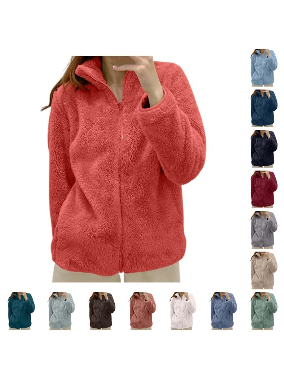 Full Zip Stand Collar Fleece Jacket For Women Straight Fit Daily Errands Walking Outer Cardigan
