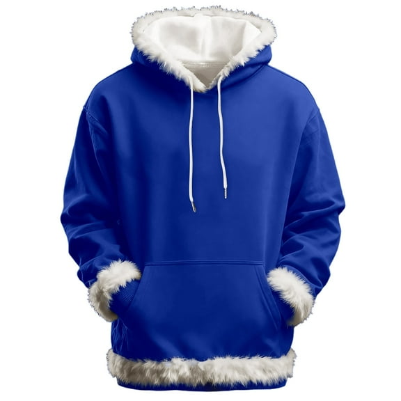 XIAONU Fuzzy Trim Hoodie for Adults Warm Hooded Pullover with Accents Comfortable Casual Hoodie with Pocket & Soft Trim