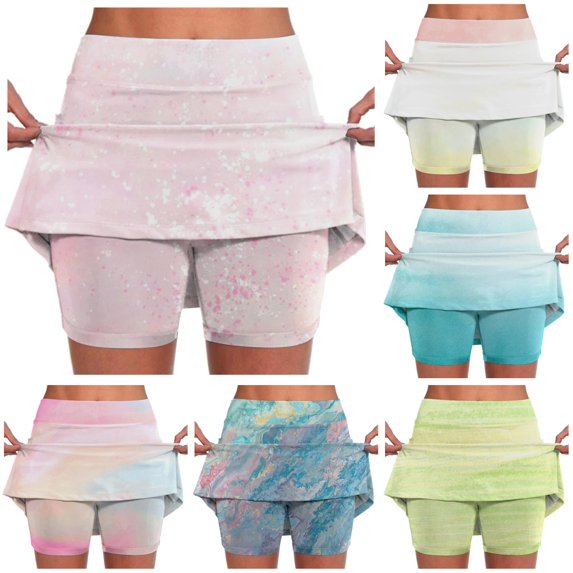 XIAONU Gradient Print Tennis Skirt For Women High Waist Built In Shorts Workout Skort