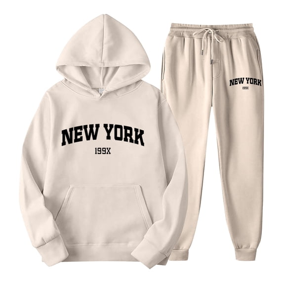 XIAONU Graphic Hoodie Sets For Men New York Print Hoodie And Jogger Pants Casual Streetwear Outfit