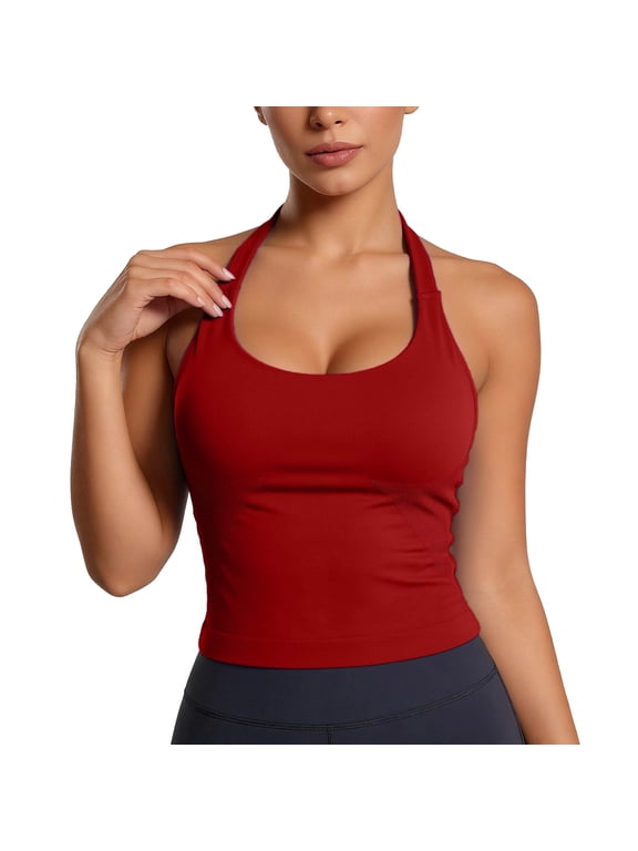 Halter Sports Bra Tank Top for Women Padded Racerback Workout Gym Yoga Crop Top