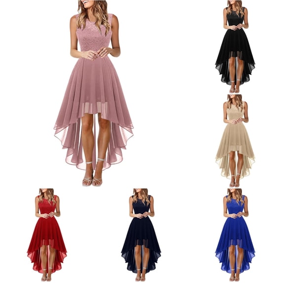 XIAONU High-Low Hem Party Dress for Women Sleeveless Crew Neck Formal Evening Short Gown
