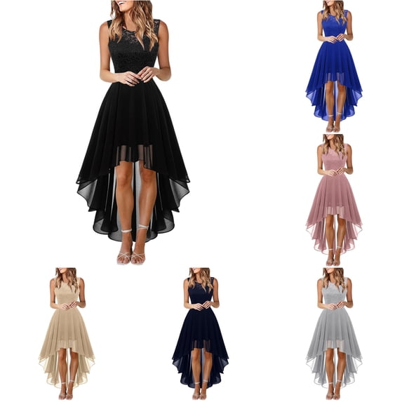 XIAONU High-Low Hem Party Dress for Women Sleeveless Crew Neck Formal Evening Short Gown