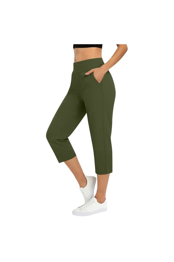 High Waisted Capri Pants for Women Slim Fit Elastic Waist Casual Cropped Trousers