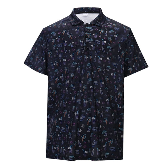 XIAONU Holiday Element Print Polo for Men Turn Down Collar Short Sleeve Golf Shirts