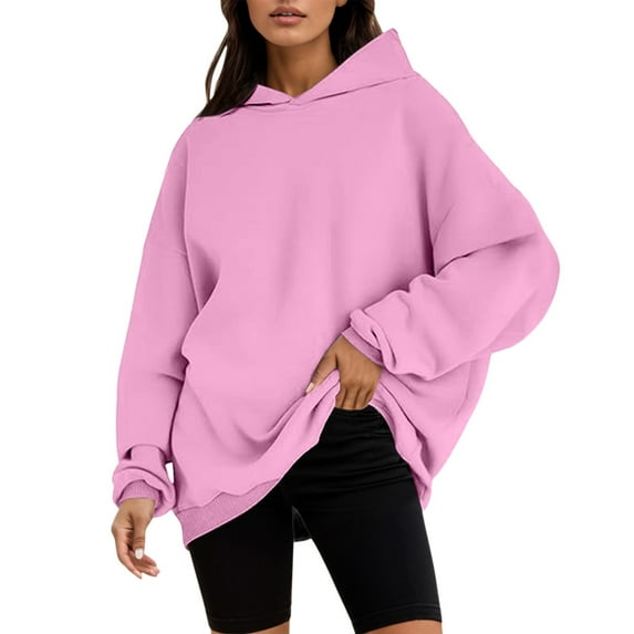 XIAONU Hoodies For Womens Oversized Long Sleeve Drawstring Hoodie Solid Color Baggy Trendy Pullover Hoodie With Pockets