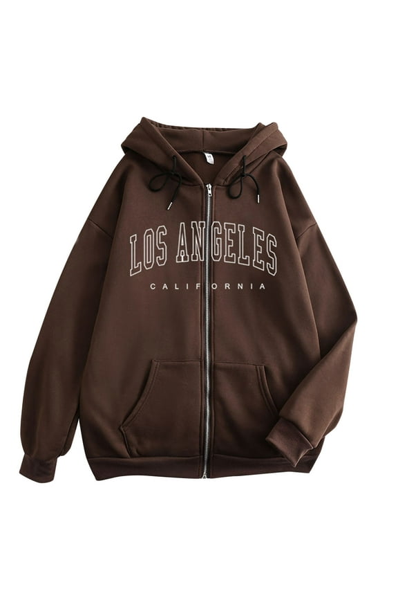 Hoodies For Women Letter Printed Zippered Hoodie Sweatshirts Long Sleeve Baggy Leisure Trendy Hooded Tops Jacket