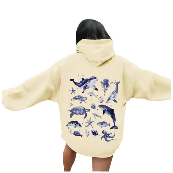 XIAONU Hoodies For Women Ocean World Print Hooded Sweatshirt With Pocket Comfortable Pullover Hoodie For Daily Wear