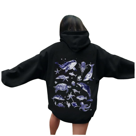 XIAONU Hoodies For Women Ocean World Print Hooded Sweatshirt With Pocket Comfortable Pullover Hoodie For Daily Wear