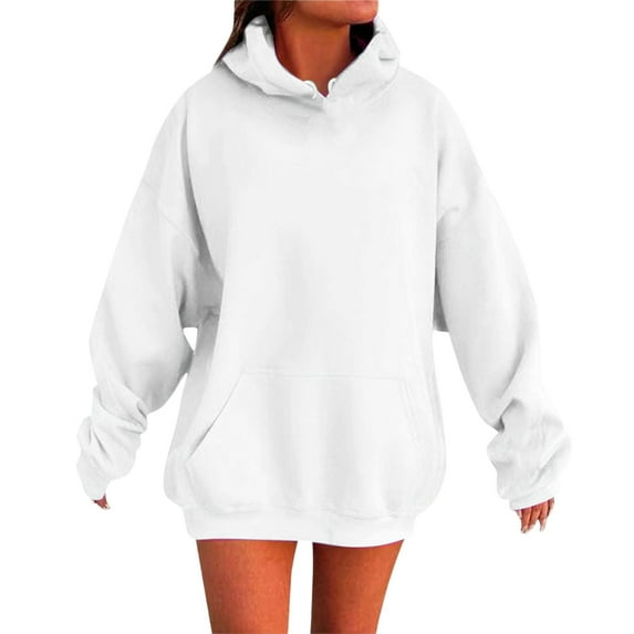 XIAONU Hoodies For Women Solid Color Drop Shoulder Hoodie Baggy Long Sleeve Oversized Drawstring Sweatshirt With Pockets