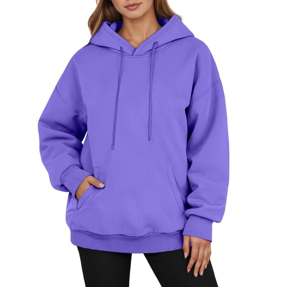XIAONU Hoodies For Women Solid Color Long Sleeve Drawstring Hoodie Baggy Oversized Pullover Hoodie With Pockets
