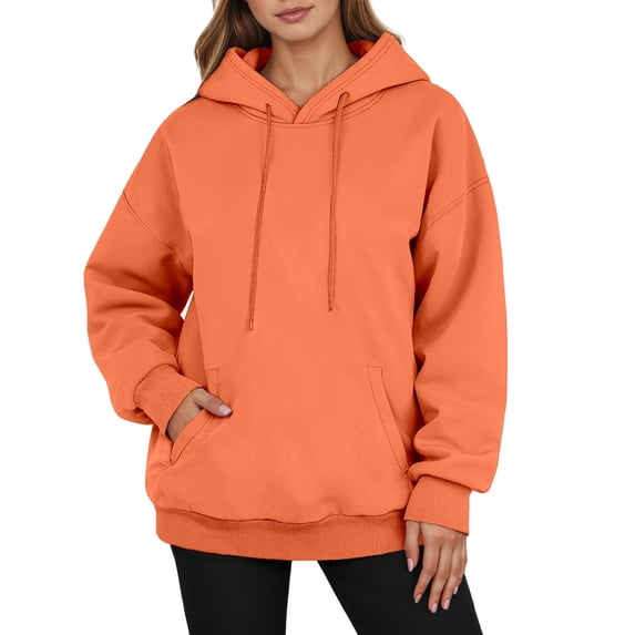 XIAONU Hoodies For Women Solid Color Long Sleeve Drawstring Hoodie Baggy Oversized Pullover Hoodie With Pockets