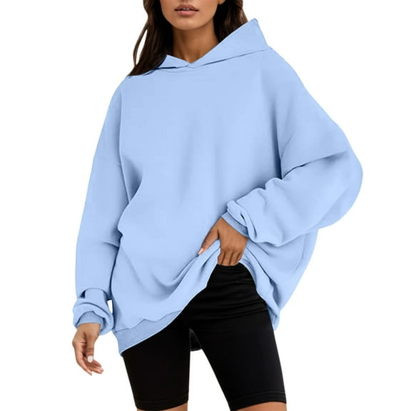 XIAONU Hoodies For Womens Oversized Long Sleeve Drawstring Hoodie Solid Color Baggy Trendy Pullover Hoodie With Pockets