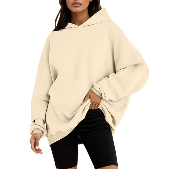 XIAONU Hoodies For Womens Oversized Long Sleeve Drawstring Hoodie Solid Color Baggy Trendy Pullover Hoodie With Pockets