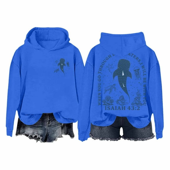 XIAONU Hoodies For Womens Whale Print Trendy Hooded Sweatshirt Oversized Baggy Long-Sleeve Pleasure Pullover Hoodie