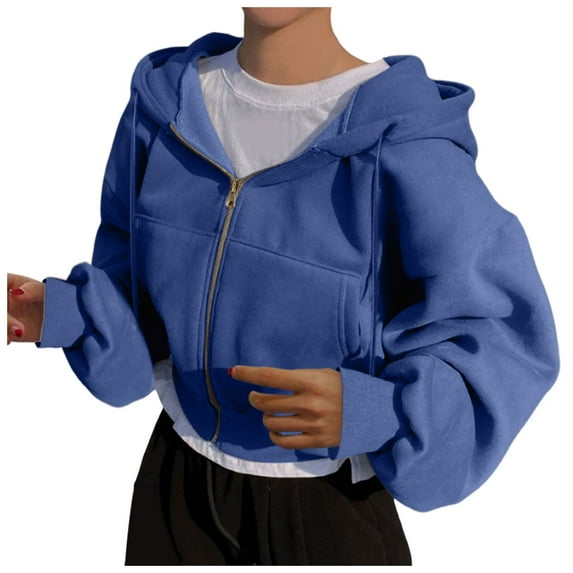 XIAONU Hoodies For Womnen Loose Long Sleeves Zipper Hooded Sweatshirt Ladies Solid Color Classic Flowy Hoodie Top