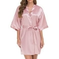 thumbnail image 1 of XIAONU Kimono Robe for Women Satin Short Sleeve Loungewear Elegant Comfortable Homewear Bathrobe, 1 of 2