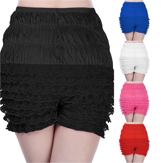 XIAONU Lace Ruffled Shorts for Women Elastic Waist Casual Bottoms