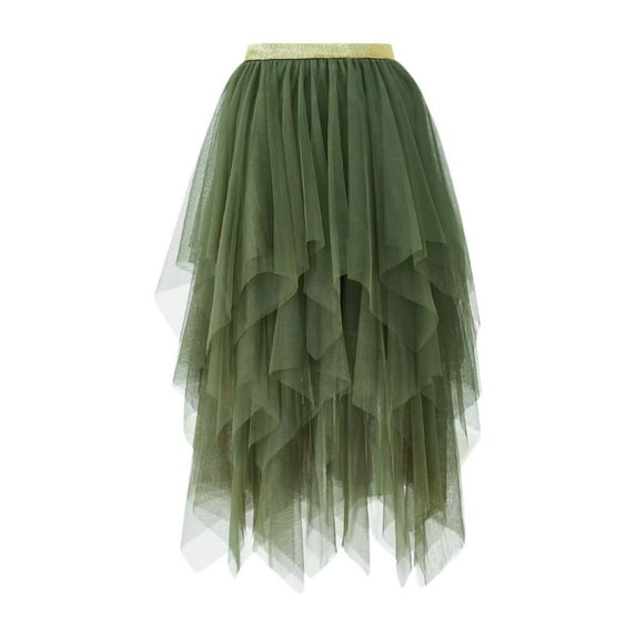 XIAONU Layered Tulle Skirt For Women Asymmetrical Ruffled Midi Skirt Lightweight Whimsical Event Skirts
