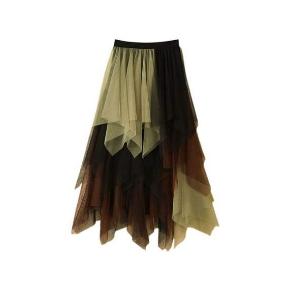 XIAONU Layered Tulle Skirt For Women Asymmetrical Ruffled Midi Skirt Lightweight Whimsical Event Skirts
