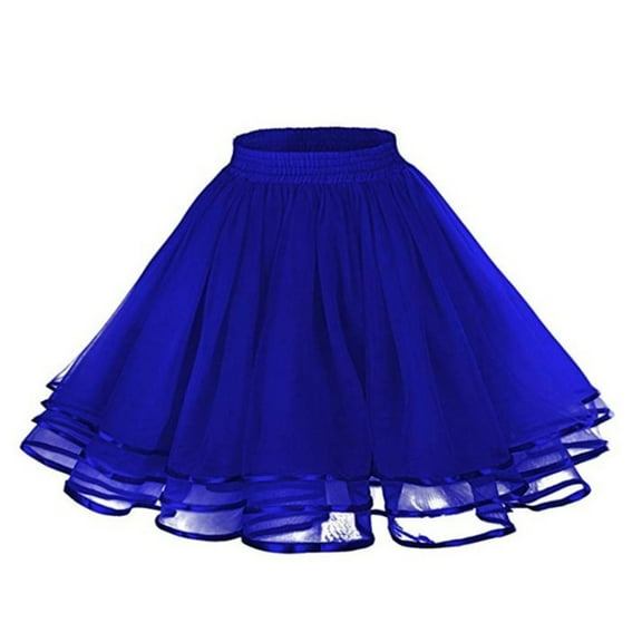 XIAONU Layered Tulle Tutu Skirt for Women Puffy Mesh Elastic High Waist Ruffled Trim