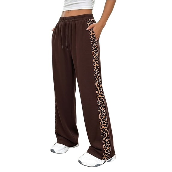 XIAONU Leopard Stripe Wide Leg Sweatpants For Women Loose Fit High Waisted Drawstring Full Length Pant Trendy Pants